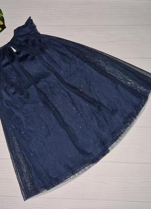 Синее нарядное фатиновое платье с блесточками на 8-9 лет6 фото