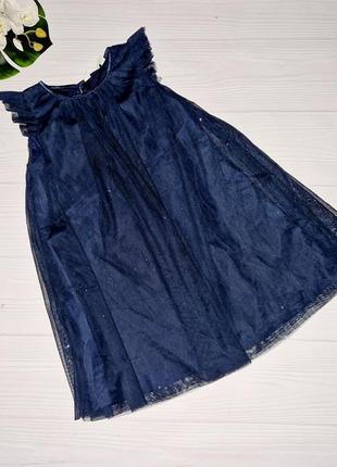 Синее нарядное фатиновое платье с блесточками на 8-9 лет7 фото