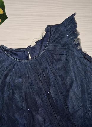 Синее нарядное фатиновое платье с блесточками на 8-9 лет9 фото