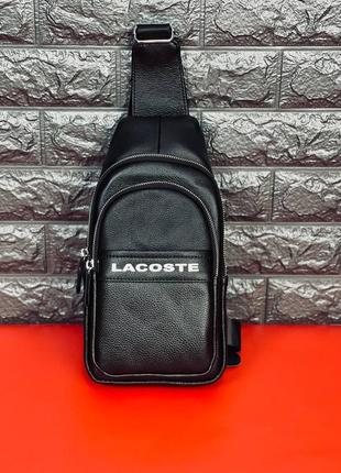 Шкіряна чоловіча бананка lacoste, шкіряна сумка барсетка лакост