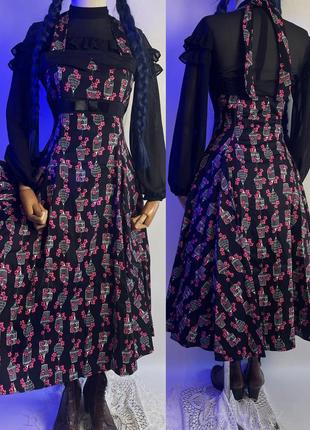 Collectif черное пышное платье сарафан под винтаж в цветочный принт готический готический стиль1 фото