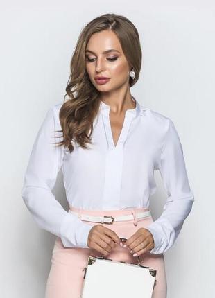 Однотонная блузка с воротником стойка длинными рукавами с манжетами1 фото