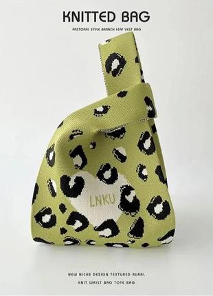 Тренд стильна жіноча в'язана текстильна сумка шопер графічний принт абстракція2 фото