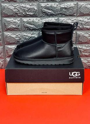 Зимові чоловічі уги ugg australia, шкіряні чорні зручні уги8 фото