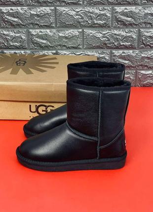 Зимові чоловічі шкіряні ugg australia, чорні класичні уги6 фото