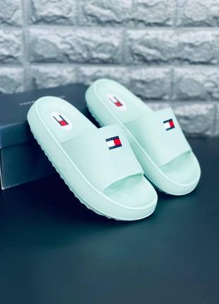 Tommy hilfiger шльопанці жіночі, м'ятні шльопанці сланці капці то