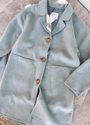 Zara wool blend фантастическое шерстяное пальто нежно мятного цвета 🩵