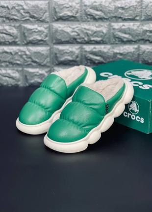 Crocs тапочки жіночі, м'які шкіряні домашні капці крокс
