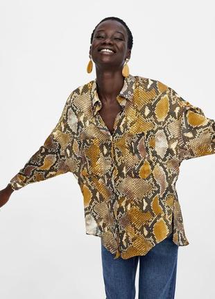 Zara snake print сатиновая рубашка в стиле оверсайз /7921/2 фото