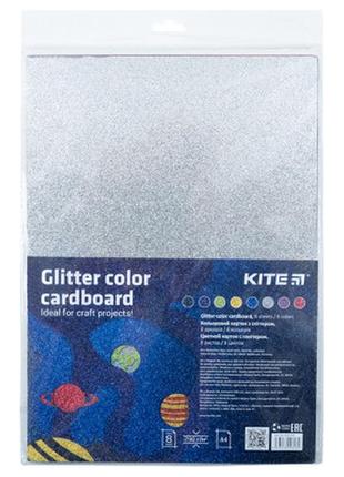 Кольоровий картон kite а4, з глітером 8 аркушів/8 кольорів (k22-422)