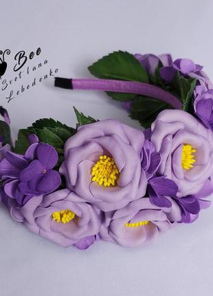 Обруч для волосся з фіолетовими квітами4 фото