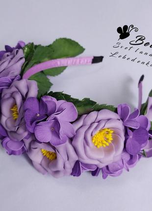 Обруч для волосся з фіолетовими квітами6 фото