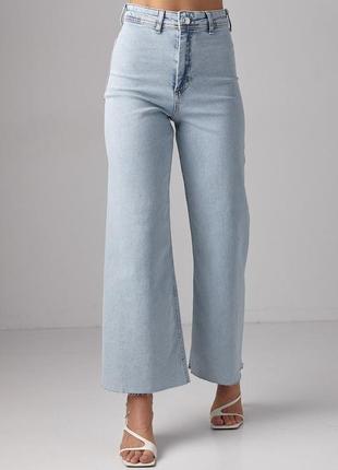 Женские свет голубые укороченные джинсы клеш джинсовые брюки