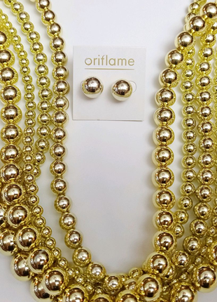 Намисто з золотистих перлів + сережки (набір)1 фото