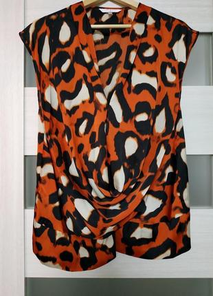 Блуза терракота свободная анималистический принт леопард1 фото