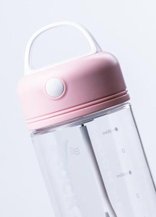 Пляшка шейкер для води 380 мл фляга прозора для напоїв із ручкою рожевий3 фото