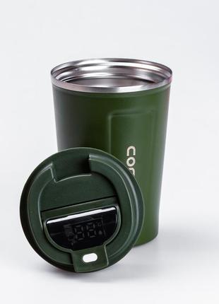 Термокухоль 380 мл чашка термос для кави з нержавіючої сталі з датчиком температури • термочашка зелений