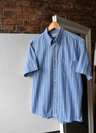 Lacoste men’s vintage striped short sleeve button cotton shirt blue/white вінтажна сорочка на короткий рукав