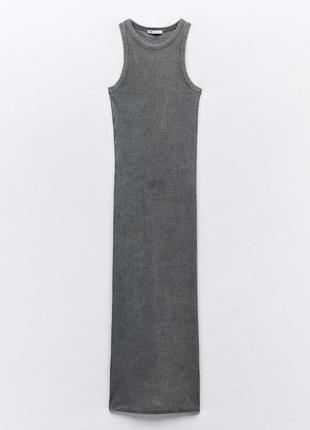 Сукня міді в рубчик zara в сірому кольорі3 фото