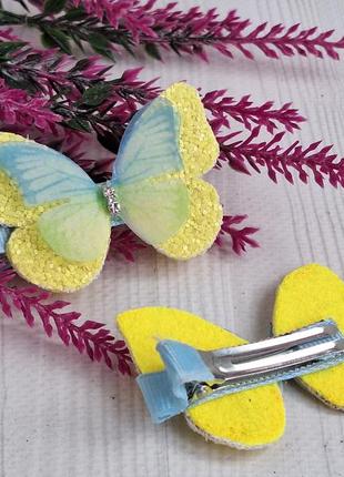 Заколки жовто - блакитні метелики2 фото