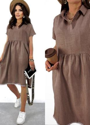 Сукня льон коричнева 48/501 фото