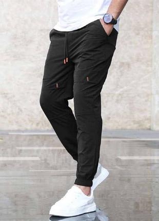 Спортивные штаны джоггеры брюки на резинках мужские стильные базовые черные серые бежевые синие9 фото