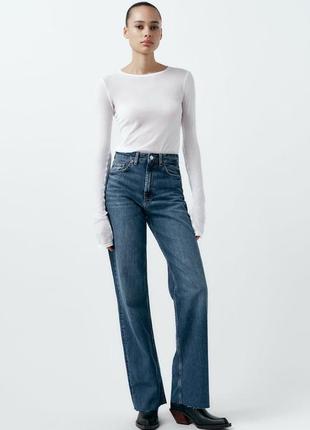 Синие джинсы wide leg zara прямые