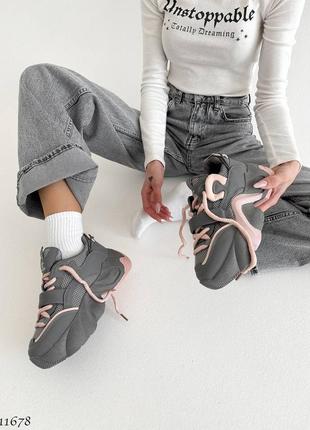 Женские кроссовки серый с розовым экокожа5 фото