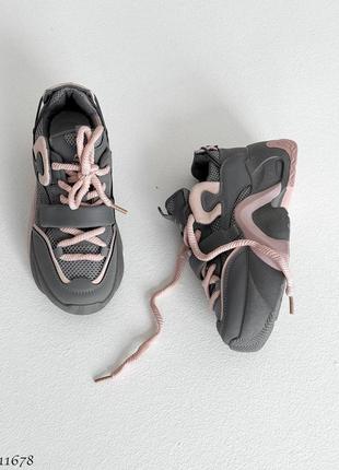 Женские кроссовки серый с розовым экокожа4 фото
