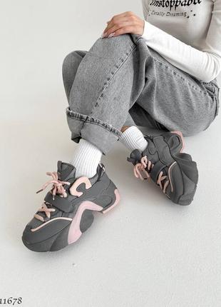 Женские кроссовки серый с розовым экокожа7 фото