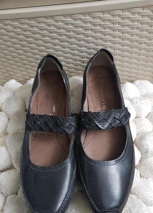 Кожаные туфли на низком каблуке черные балетки4 фото