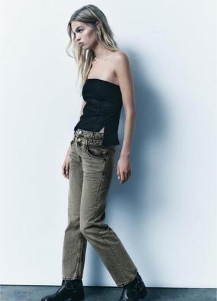 Серые винтажные прямые джинсы zara straight leg4 фото