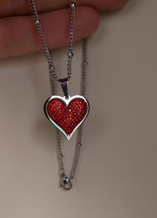 Медсталь подвеска сердце 50см сердечко красное медицинское серебро купить подвеску сердце медзолото фораджо2 фото