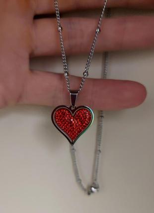 Медсталь подвеска сердце 50см сердечко красное медицинское серебро купить подвеску сердце медзолото фораджо3 фото