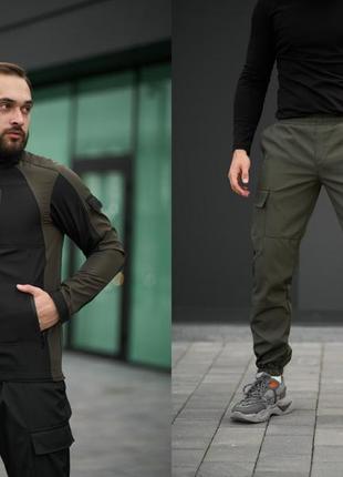 Чоловіча весняна вітровка з плащівки softshell + штани карго демісезонні