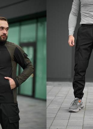 Чоловіча весняна вітровка з плащівки softshell + штани карго демісезонні