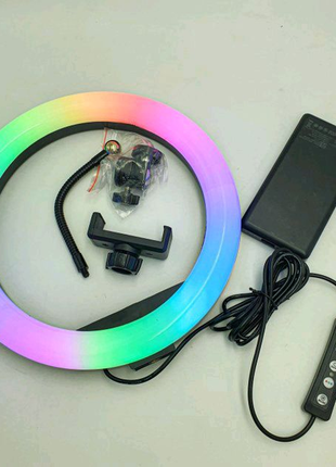 Кольцевая светодиодная лампа rgb led ring mj26 26 см с держателем4 фото