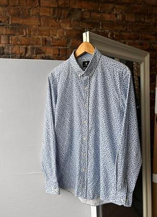 Steel &amp;jelly men’s vintage floral blue long sleeve shirt cotton винтажная рубашка на длинный рукав