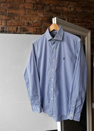Polo by ralph lauren men’s vintage striped 98 shirt custom fit blue/white винтажная рубашка в полоску на длинный рукав