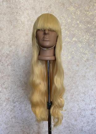 Довга хвиляста перука золотий блонд для косплею2 фото