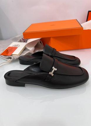 Мюли кожаные черные в стиле hermes