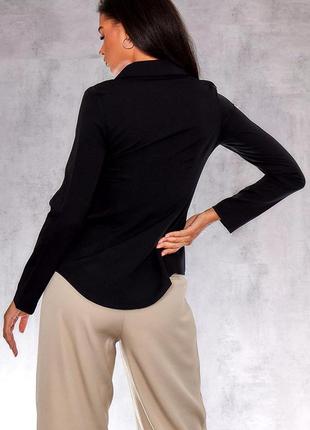 Чорна плетена сорочка блуза на шнурівці зав'язках з довгим рукавом plt2 фото