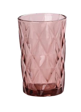 Набір високих склянок з гранню на 6 персон, 300 мл, рожевого кольору