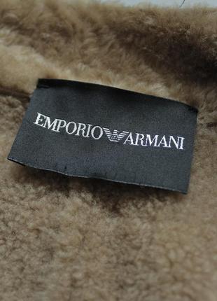 Emporio armani шкіряна жіноча куртка коричнева утеплена кроп на овчині армані max mara escada hugo boss tommy hilfiger prada gucci ysl10 фото