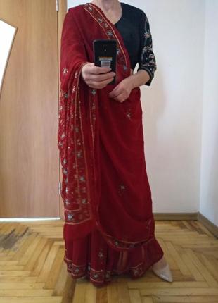 Нежное красивое сари с вышивкою, индийский наряд10 фото