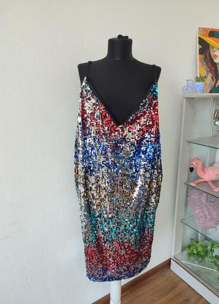 Коктейльное комбинированное платье в пайетки, батальное, стильное3 фото