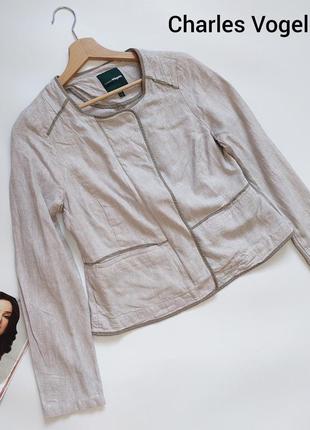 Женский свет серый льняной пиджак на молнии и застежках от бренда charles vogele1 фото