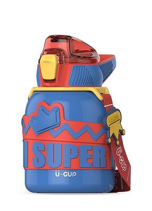 Термос дитячий з гвинтовою кришкою super hero синій (560 мл) до 6 годин термос питний з ремінцем з поїлкою