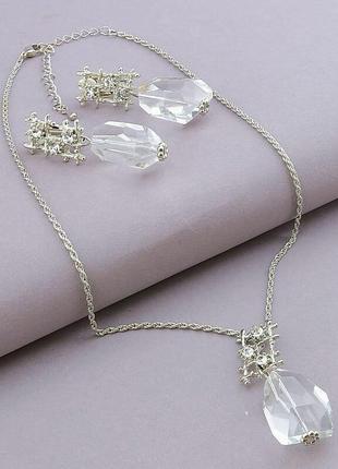 101872 підвіска+сірги гірський кришталь, crystal 42 см.