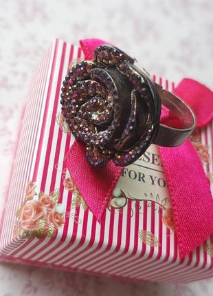 Кольцо цветок регулир розов камни перелив hand made  страз